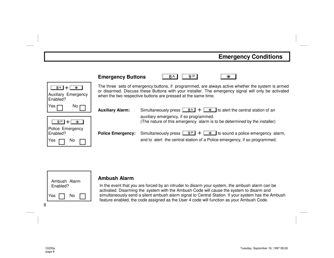 Napco Security Technologies GEM-P400 manual Emergency Conditions, Emergency Buttons, Ambush Alarm 