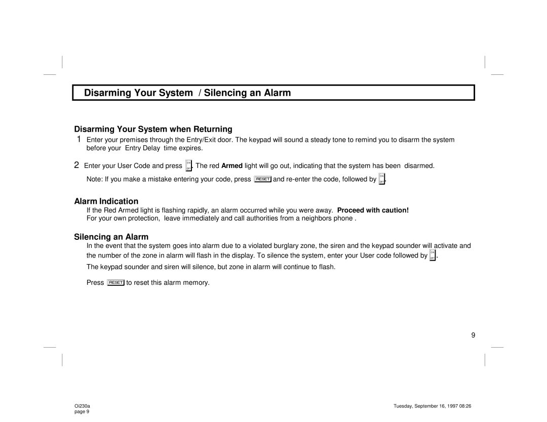 Napco Security Technologies GEM-P400 Disarming Your System / Silencing an Alarm, Disarming Your System when Returning 