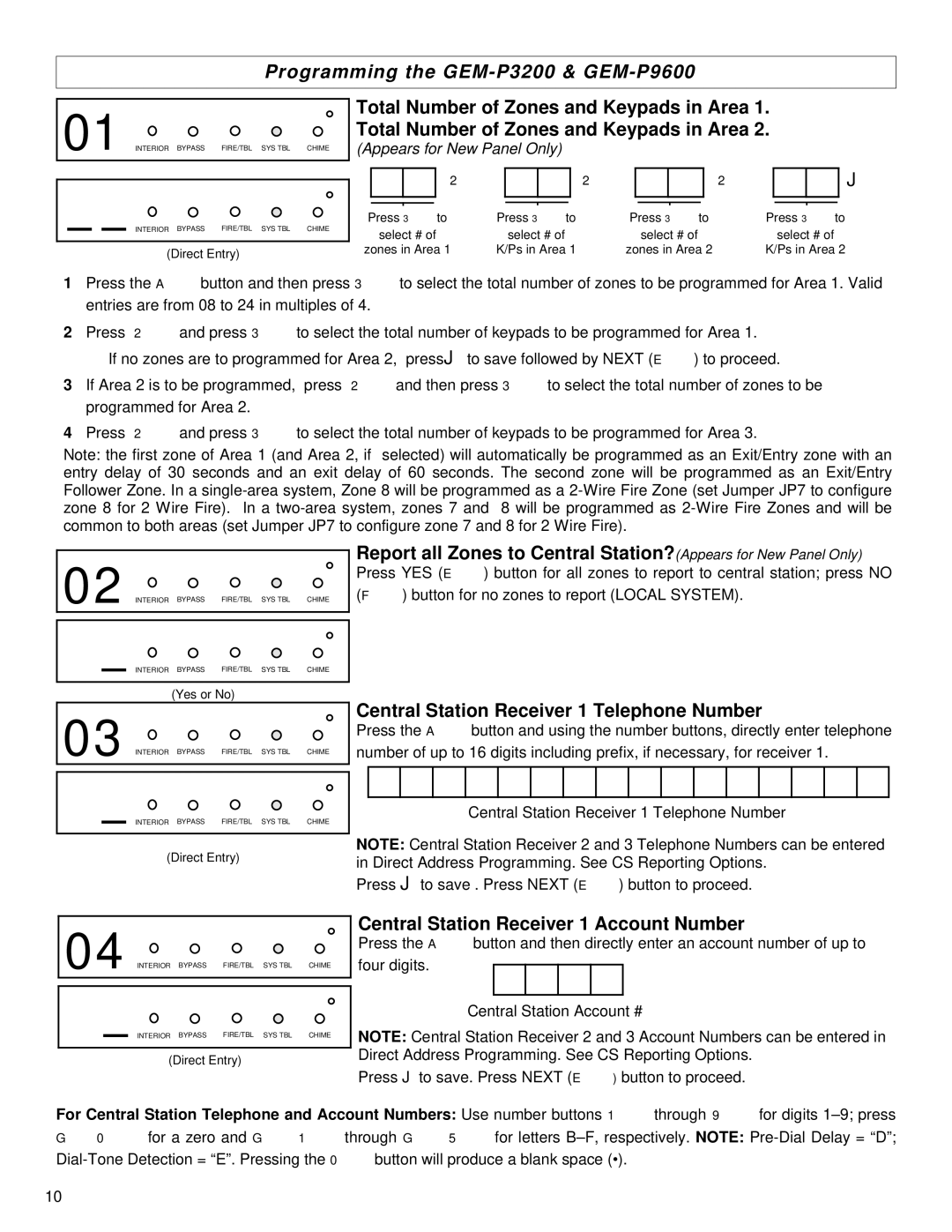 Napco Security Technologies GEM-P816, GEM-P1632 quick start Programming the GEM-P3200 & GEM-P9600 