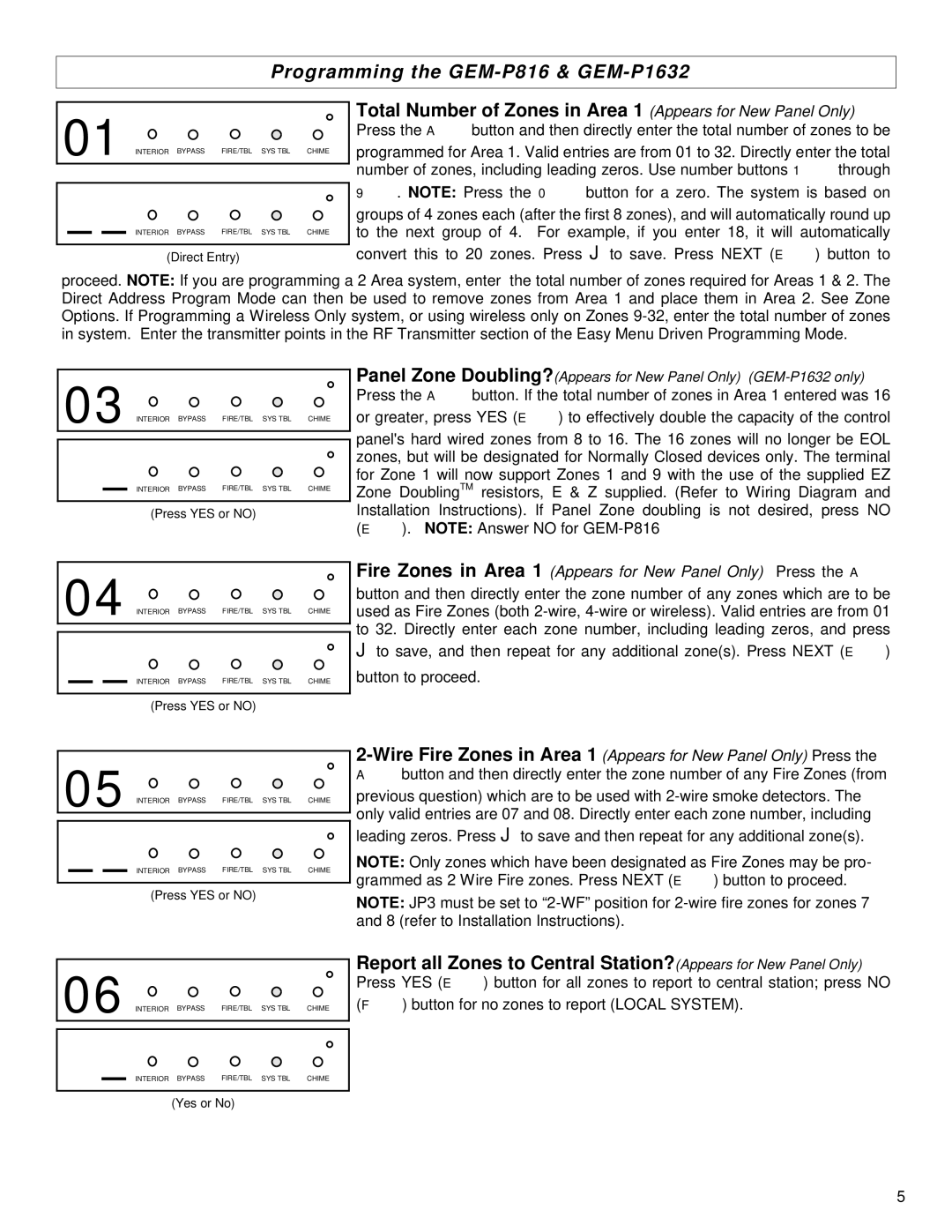 Napco Security Technologies GEM-P9600 quick start Programming the GEM-P816 & GEM-P1632 