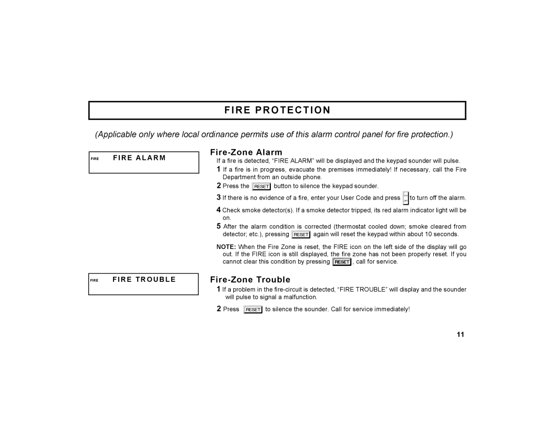 Napco Security Technologies GEM-X255 manual Fire Protection, Fire-Zone Alarm, Fire-Zone Trouble 