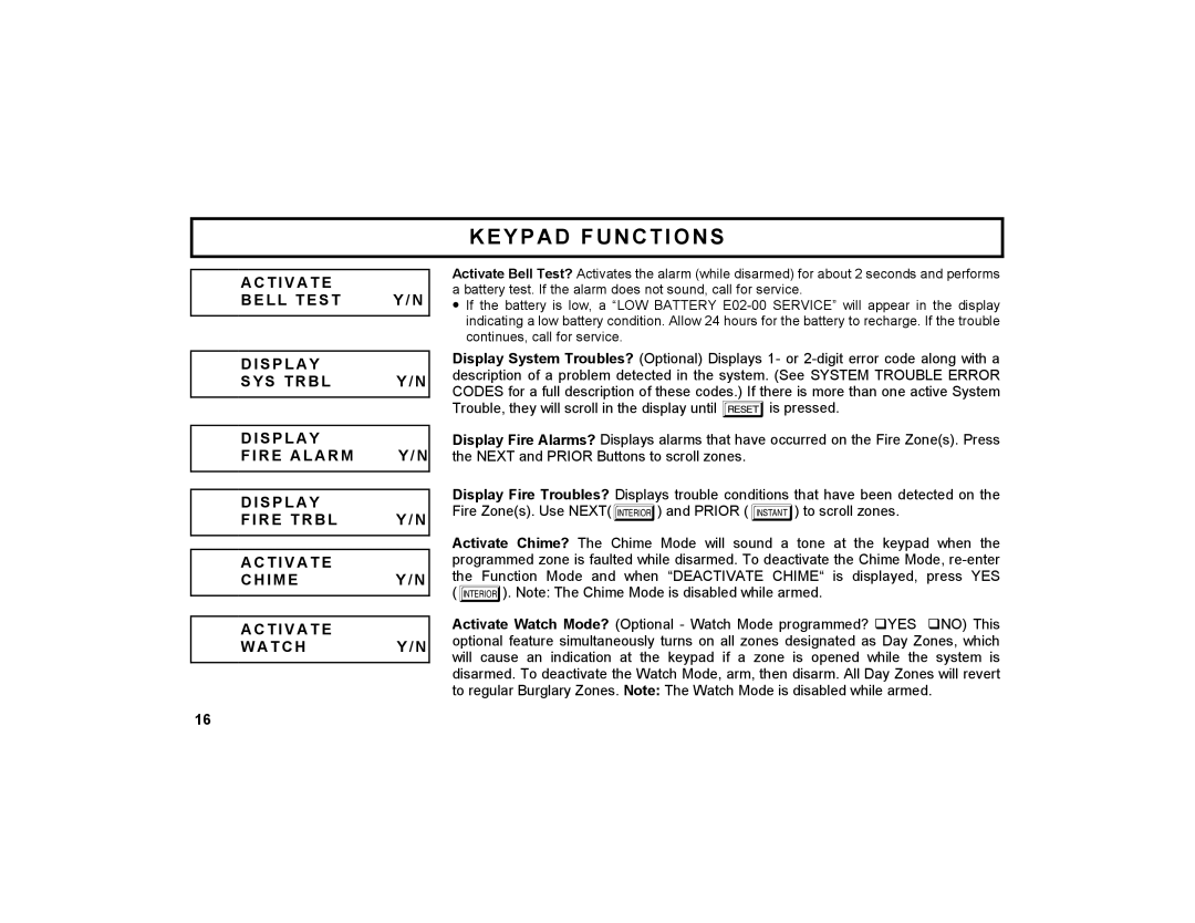 Napco Security Technologies GEM-X255 manual Keypad Functions 