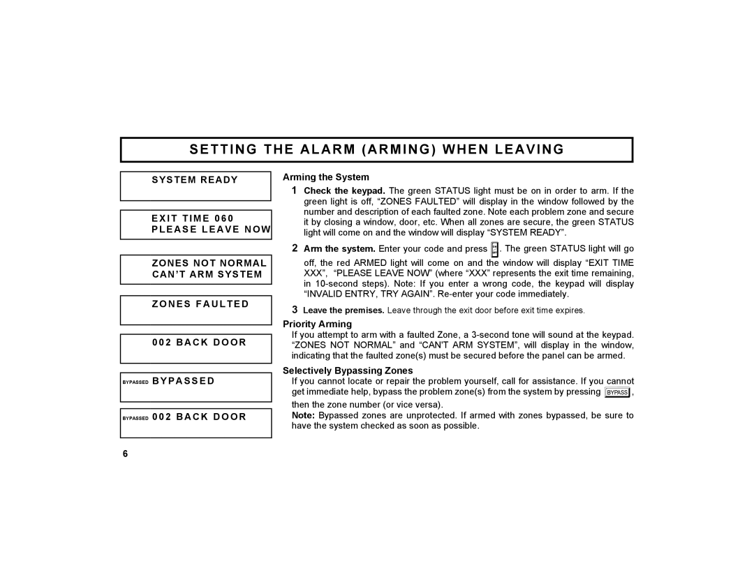 Napco Security Technologies GEM-X255 manual Setting the Alarm Arming When Leaving, System Ready 