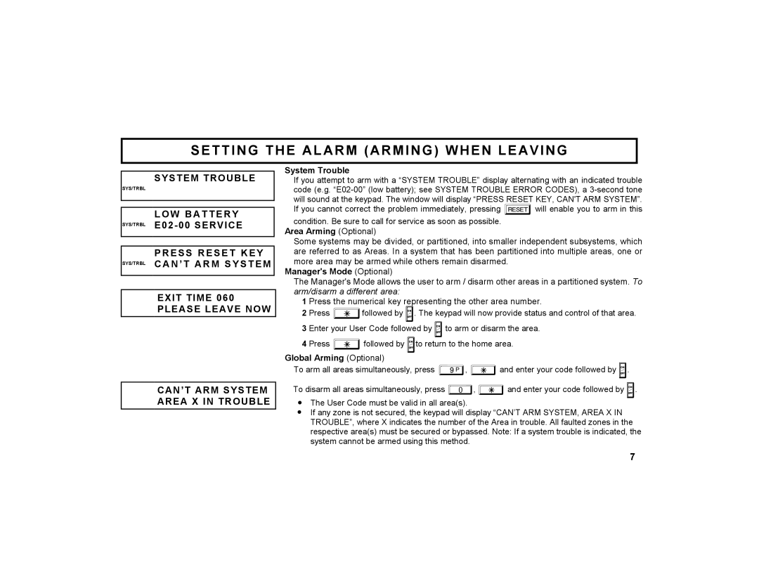 Napco Security Technologies GEM-X255 manual System Trouble, W B a T T E R Y SYS/TRBL E02-00 Service 