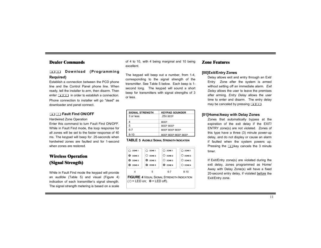 Napco Security Technologies XP-400 Dealer Commands, Zone Features, Wireless Operation Signal Strength 