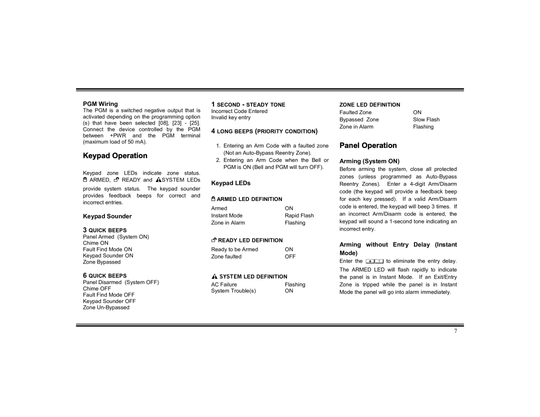 Napco Security Technologies XP-400 installation instructions Keypad Operation, Panel Operation 