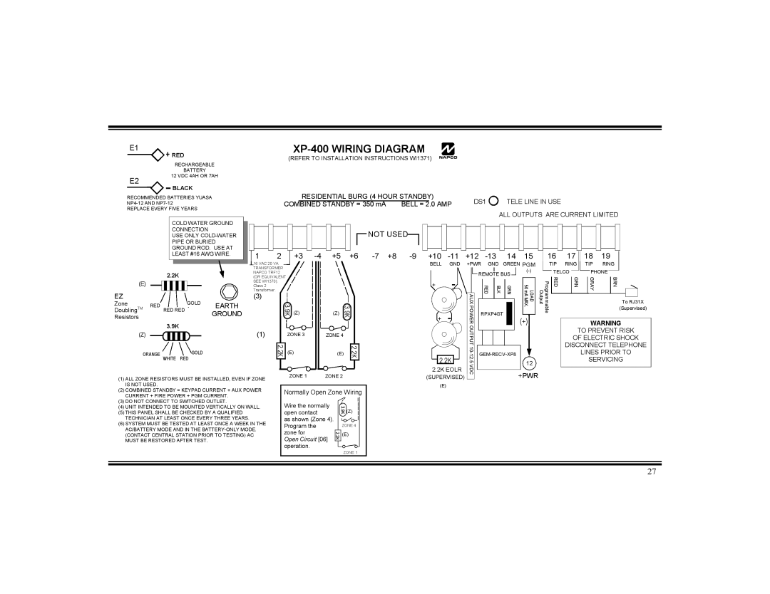 Napco Security Technologies installation instructions E1XP-400 WIRING DIAGRAM 