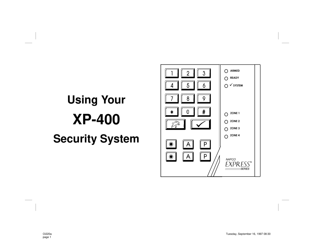 Napco Security Technologies XP-400 manual $5=2150$6, Using Your, Security System, Napco, Oi220a, page 