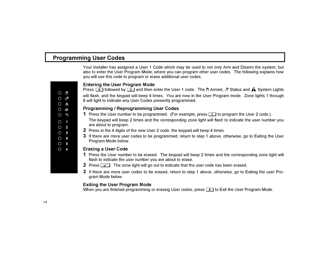 Napco Security Technologies XP-600 manual Programming User Codes, Entering the User Program Mode 