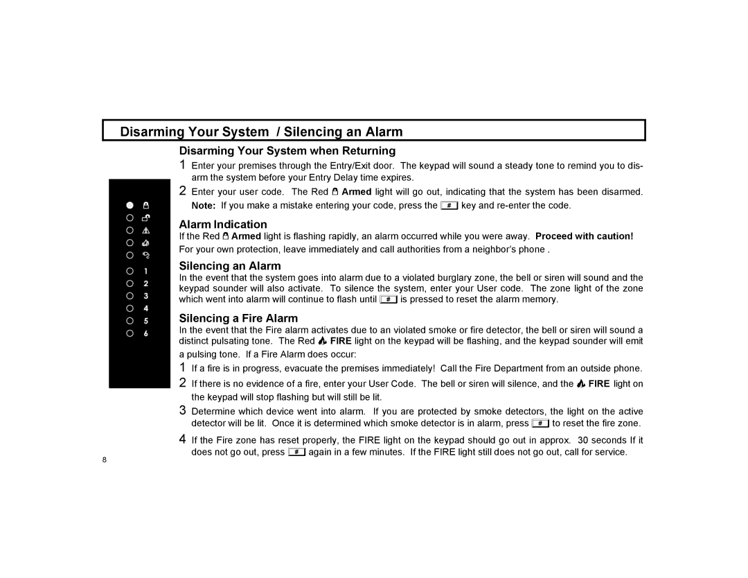 Napco Security Technologies XP-600 manual Disarming Your System / Silencing an Alarm, Disarming Your System when Returning 