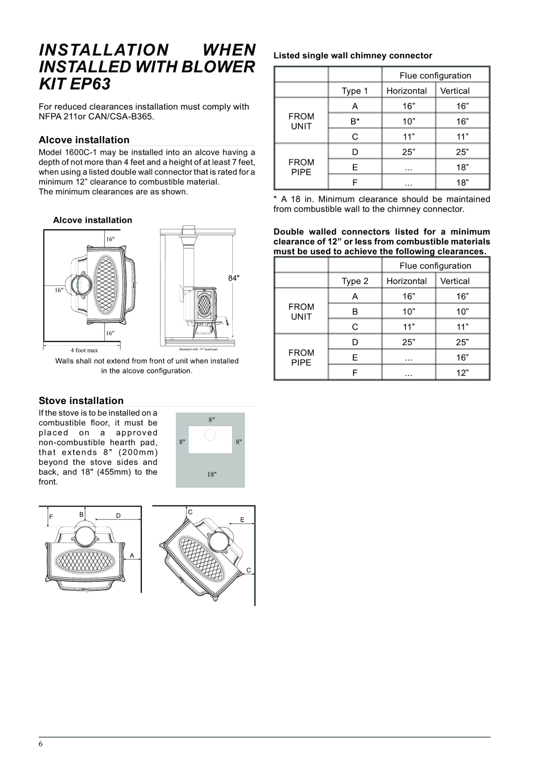 Napoleon Fireplaces 1600C-1 specifications Installation When Installed with Blower KIT EP63 