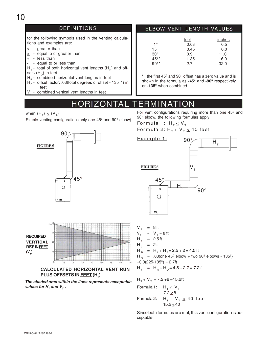 Napoleon Fireplaces B36DFP, B36DFN manual Horizontal Termination, Definitions, Elbow Vent Length Values, When HT VT 