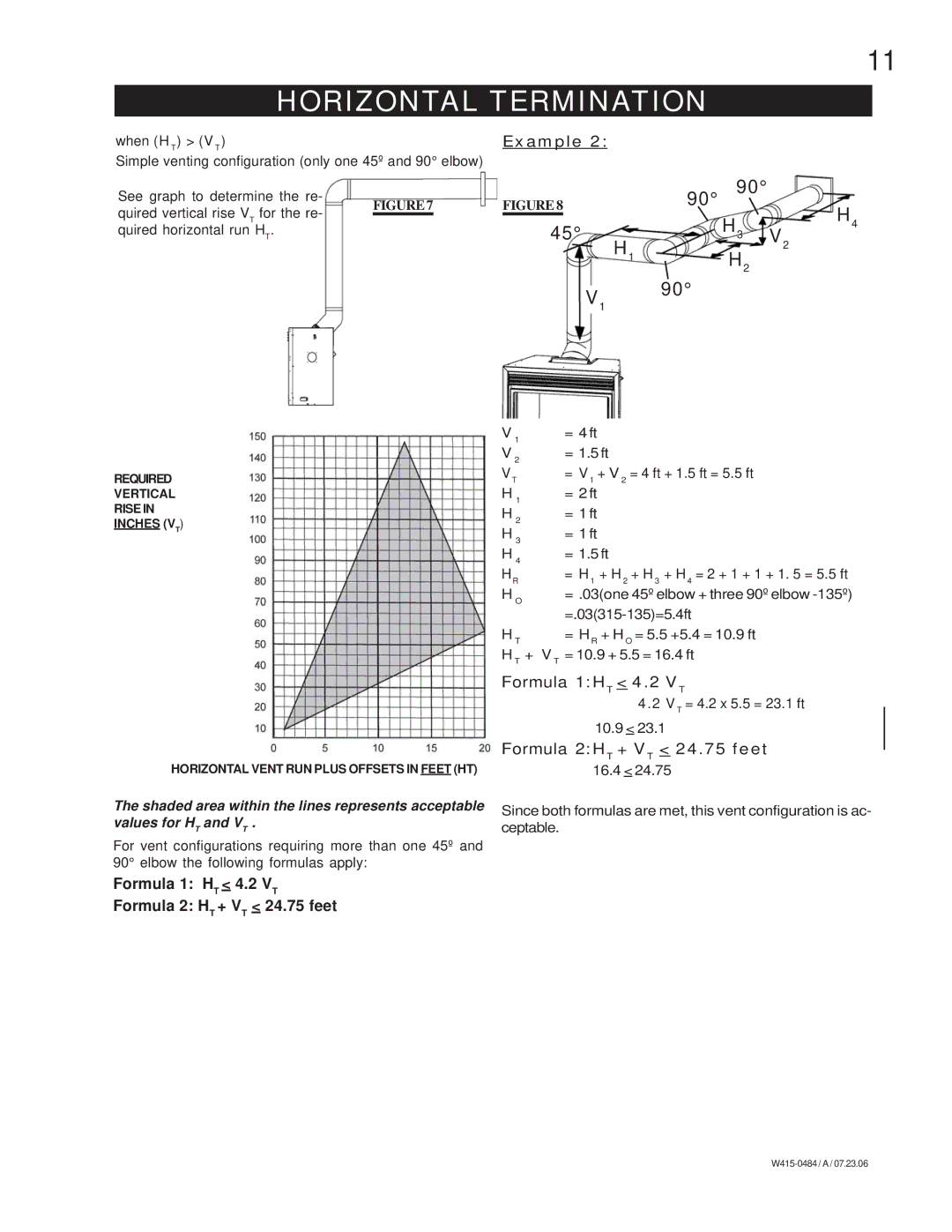 Napoleon Fireplaces B36DFN, B36DFP manual When H T V T, Simple venting configuration only one 45º and 90 elbow 