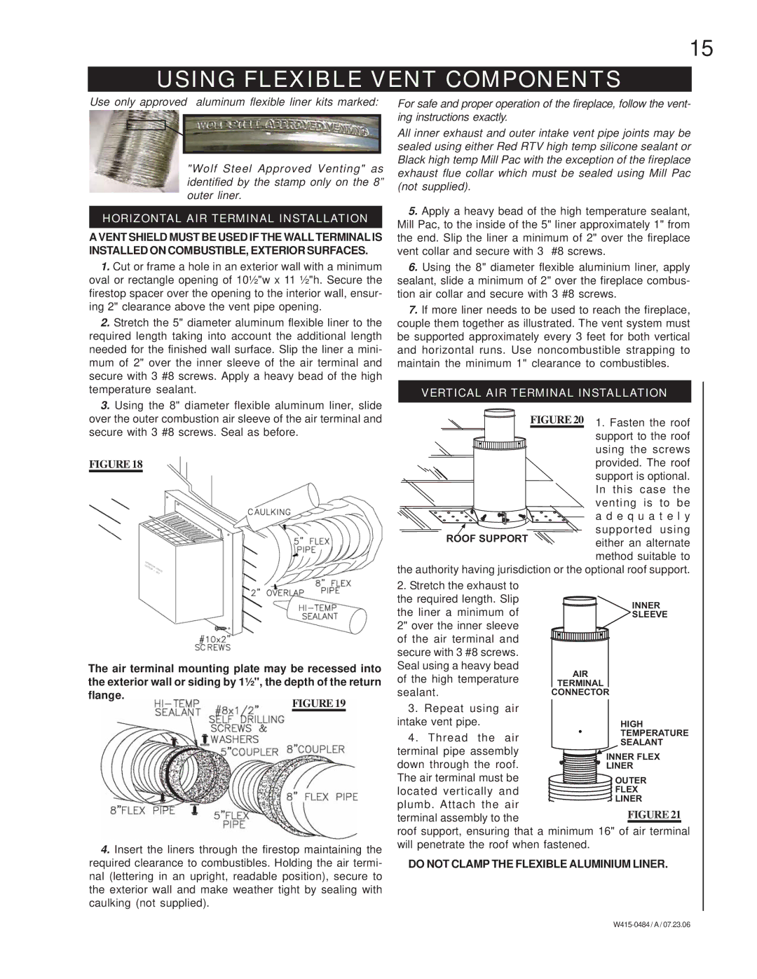 Napoleon Fireplaces B36DFN, B36DFP manual Using Flexible Vent Components, Horizontal AIR Terminal Installation 