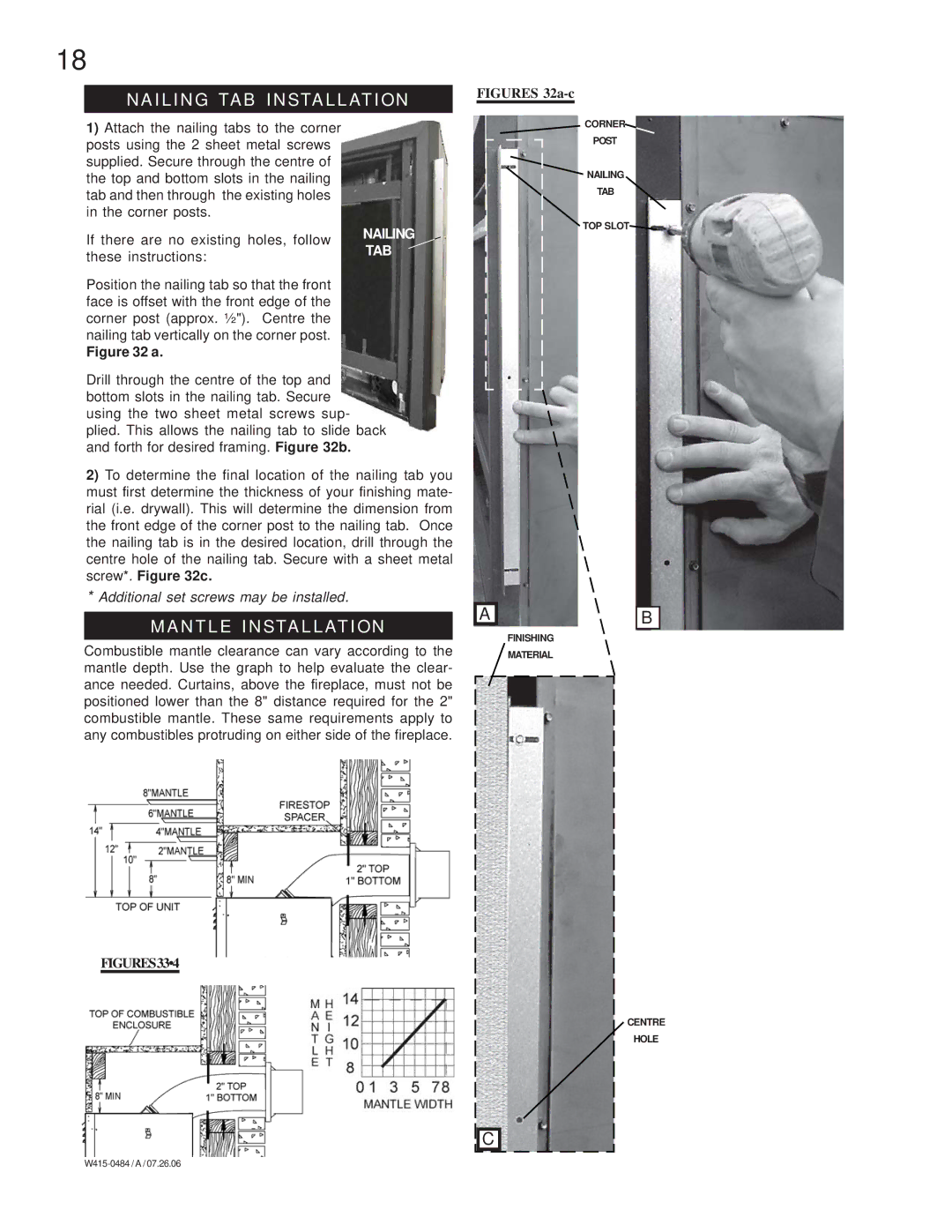 Napoleon Fireplaces B36DFP, B36DFN manual Nailing TAB Installation, Mantle Installation 