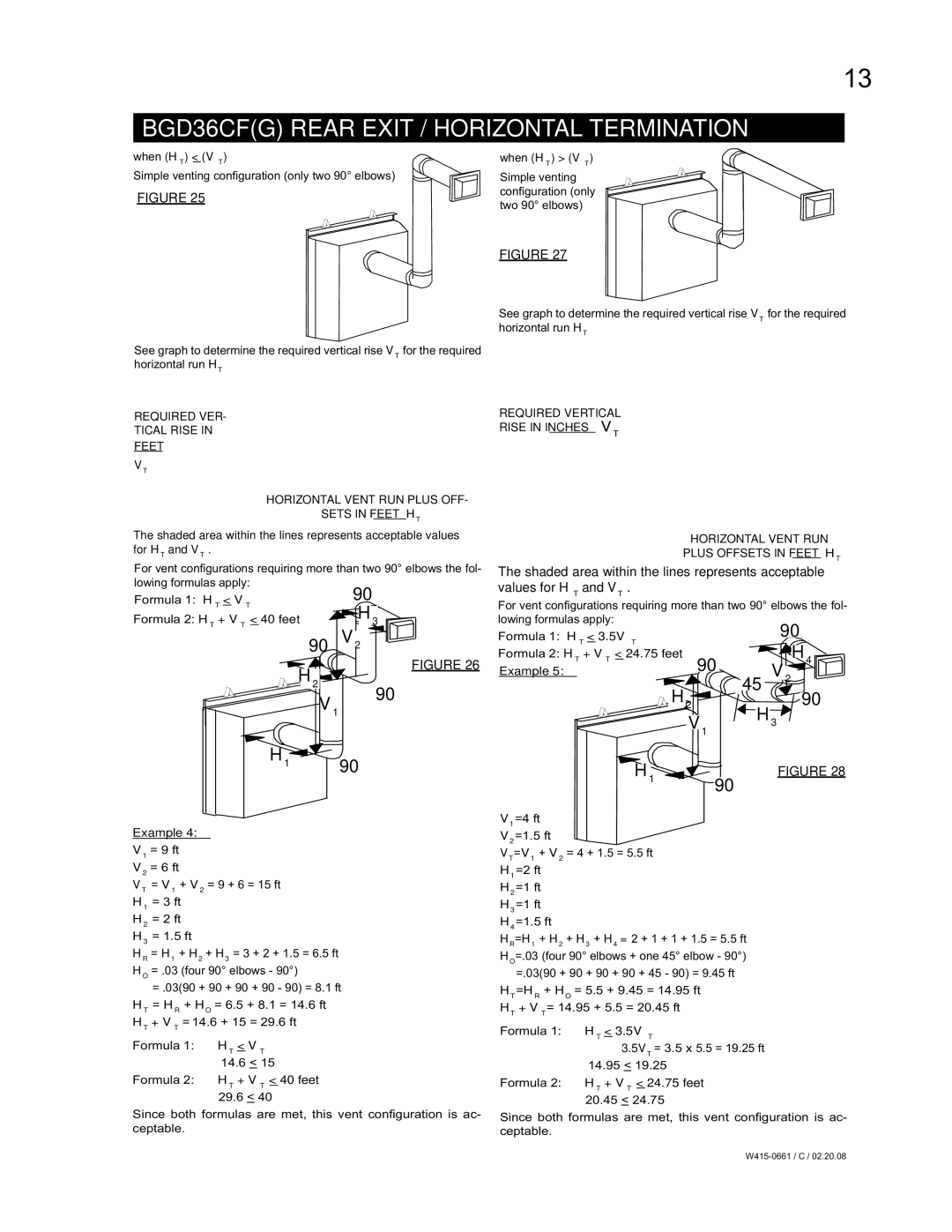 Napoleon Fireplaces BGD42CFN manual BGD36CFG Rear Exit / Horizontal Termination, Formula 1 HT VT Formula 2 HT + VT 40 feet 