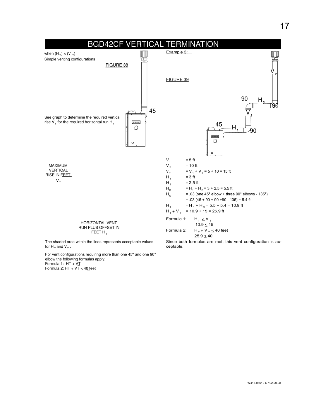 Napoleon Fireplaces BGD36CFNTR, BGD36CFGN manual BGD42CF Vertical Termination, = .03 45 + 90 + 90 +90 135 = 5.4 ft, Ht + Vt 