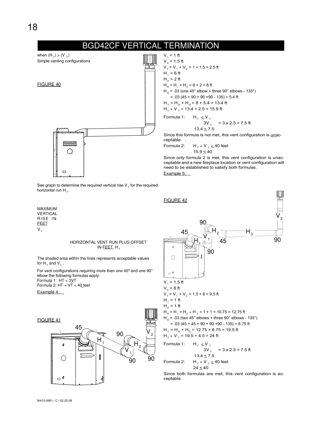 Napoleon Fireplaces BGD36CFGN, BGD42CFN, BGD36CFNTR manual Formula 1 HT 3VT Formula 2 HT + VT 40 feet Example 