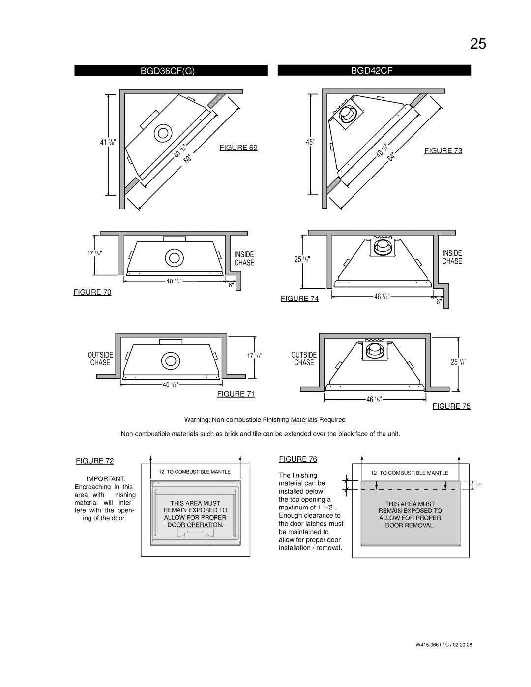 Napoleon Fireplaces BGD42CFN, BGD36CFGN, BGD36CFNTR manual BGD36CFG BGD42CF, 46 1/2 