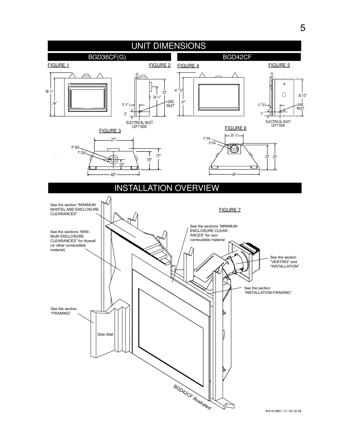 Napoleon Fireplaces BGD36CFNTR, BGD36CFGN, BGD42CFN manual Unit Dimensions, Installation Overview, 38 1/2, 24 1/4, Dia 