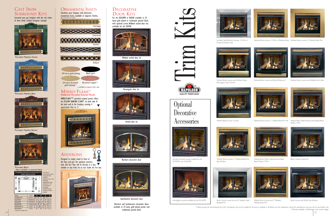 Napoleon Fireplaces BGD38NT, BGD42N manual Trim Kits 