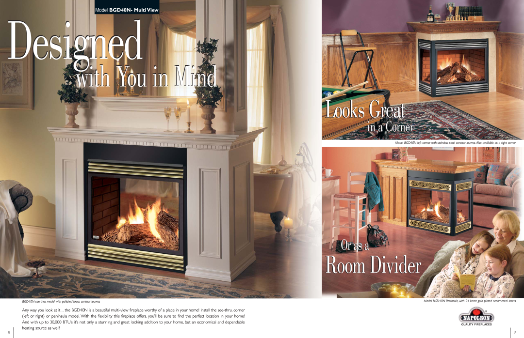 Napoleon Fireplaces BGD42N Designed, with You in Mind, Model BGD40N- Multi View, Looks Great, Room Divider, in a Corner 