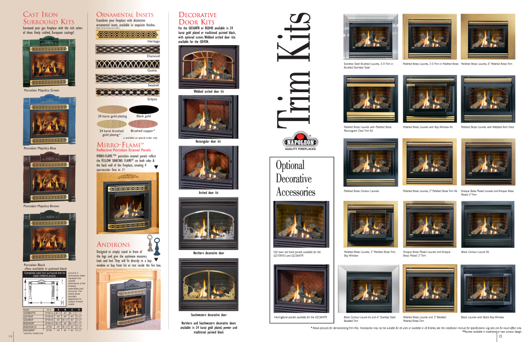 Napoleon Fireplaces BGD38NT Trim Kits, Optional Decorative Accessories, Cast Iron Surround Kits, Mirro-Flame, Andirons 
