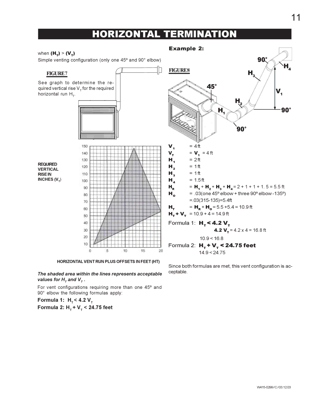 Napoleon Fireplaces BGD40-P, BGD40-N manual Formula 1 HT 4.2 VT Formula 2 HT + VT 24.75 feet Example 