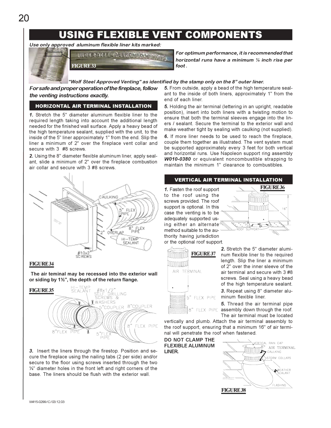 Napoleon Fireplaces BGD40-N, BGD40-P manual Using Flexible Vent Components, Horizontal AIR Terminal Installation 