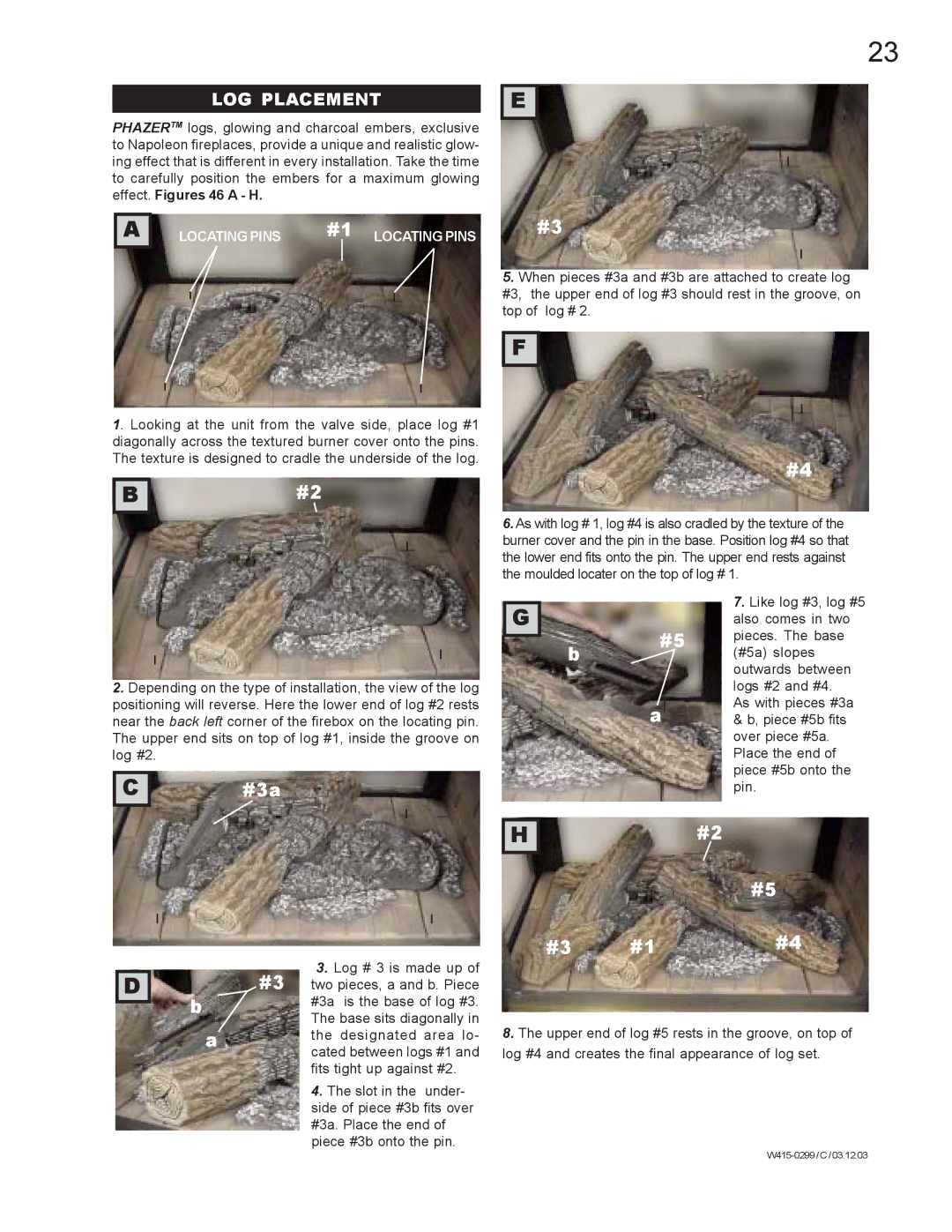 Napoleon Fireplaces BGD40-P, BGD40-N manual LOG Placement, Locating Pins 