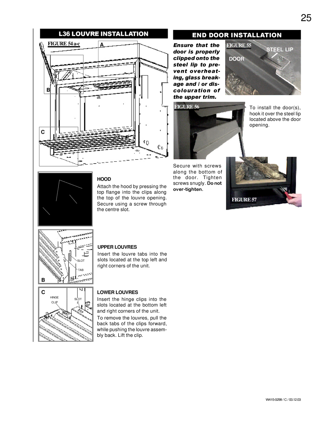 Napoleon Fireplaces BGD40-P, BGD40-N manual L36 Louvre Installation END Door Installation, Steel LIP Door 