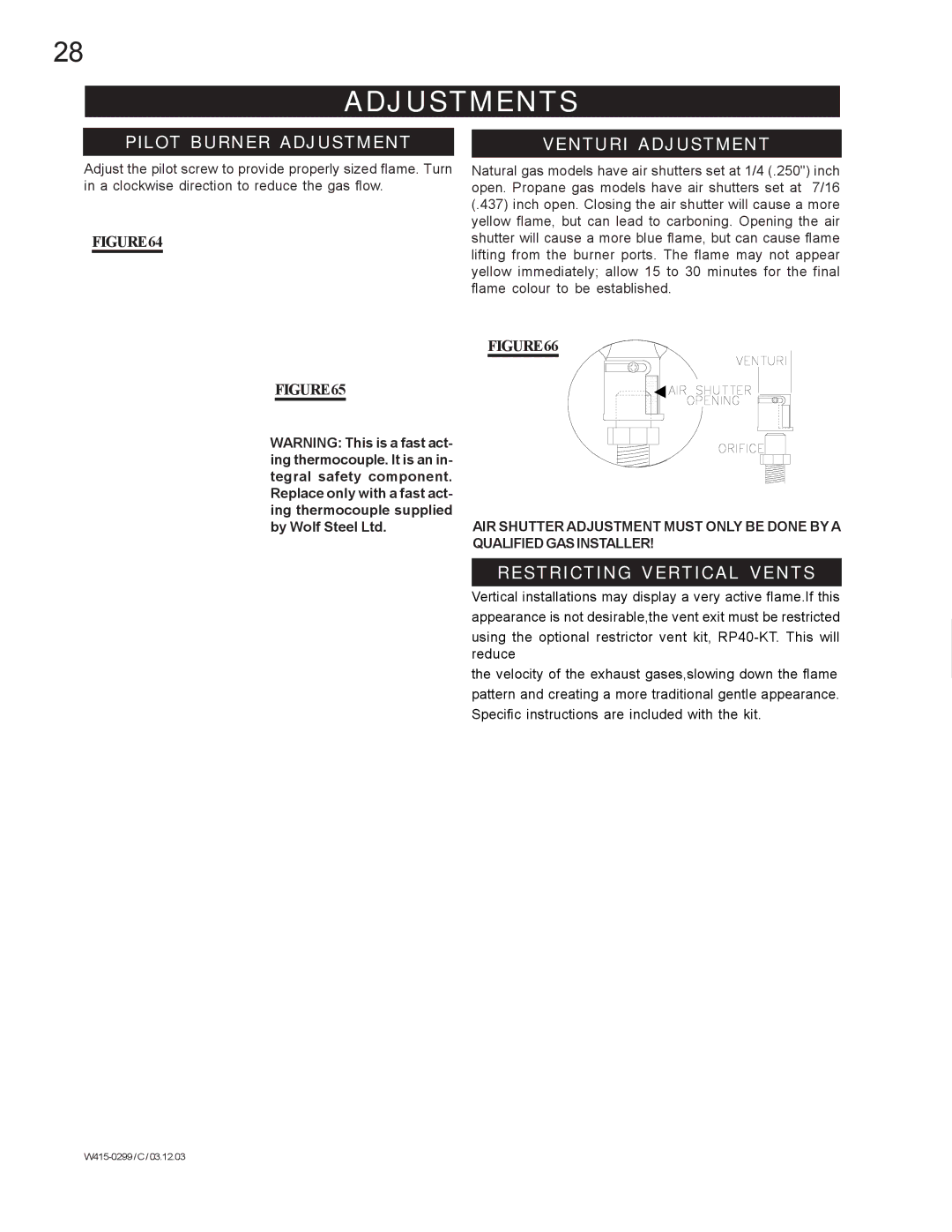 Napoleon Fireplaces BGD40-N, BGD40-P Adjustments, Pilot Burner Adjustment, Venturi Adjustment, Restricting Vertical Vents 