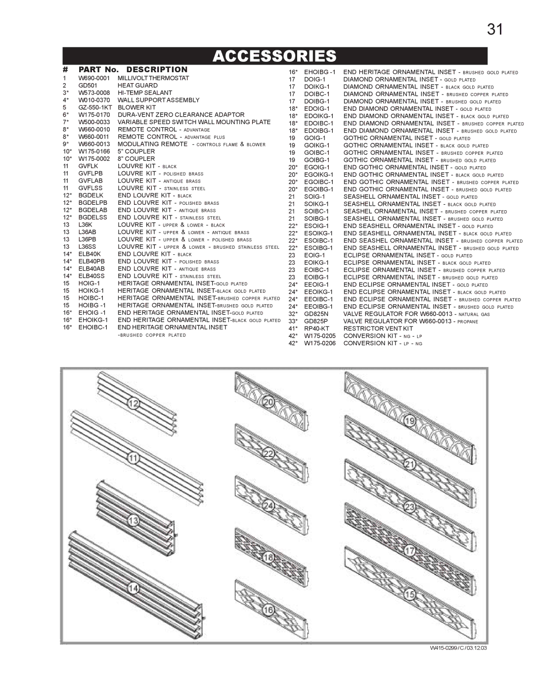 Napoleon Fireplaces BGD40-P, BGD40-N manual Accessories 