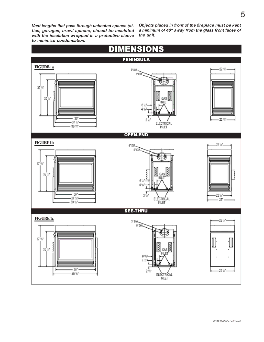 Napoleon Fireplaces BGD40-P, BGD40-N manual Dimensions 