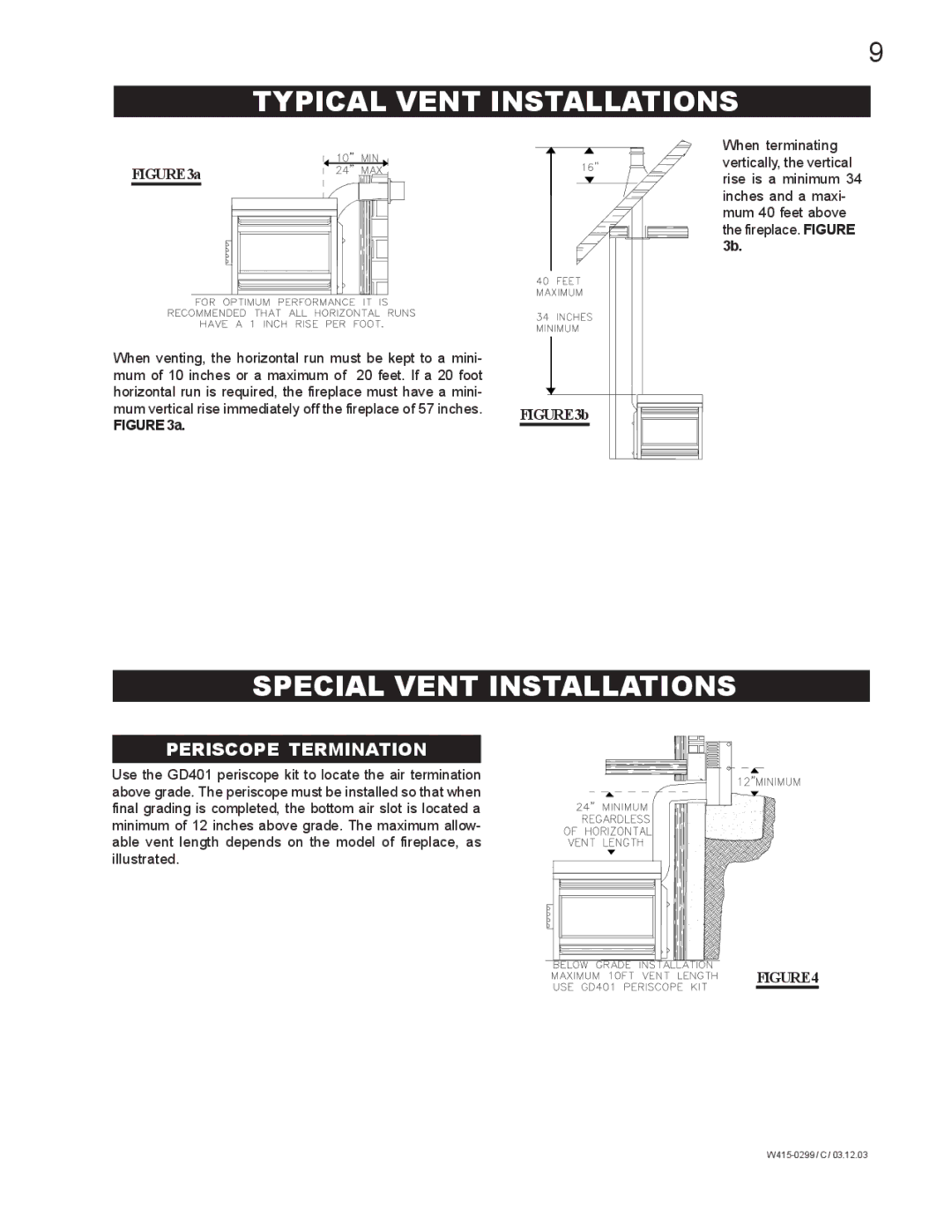 Napoleon Fireplaces BGD40-P, BGD40-N manual Typical Vent Installations, Special Vent Installations, Periscope Termination 