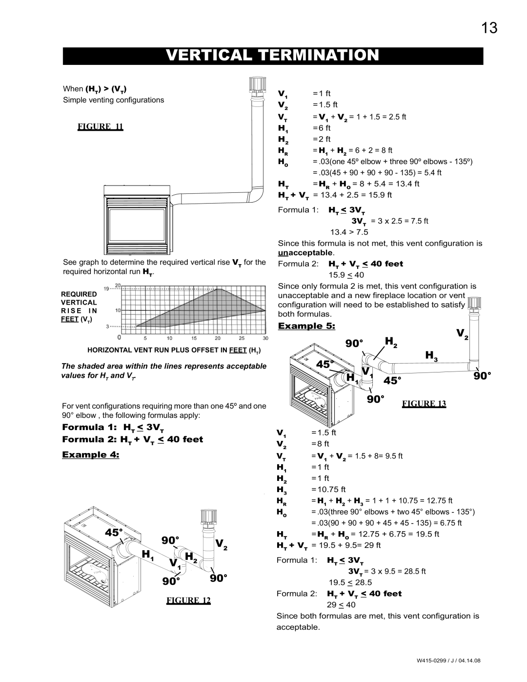 Napoleon Fireplaces BGD40-P manual =1 ft, =1.5 ft, = V 1 + V 2 = 1 + 1.5 = 2.5 ft, =6 ft, =2 ft, = H 1 + H 2 = 6 + 2 = 8 ft 