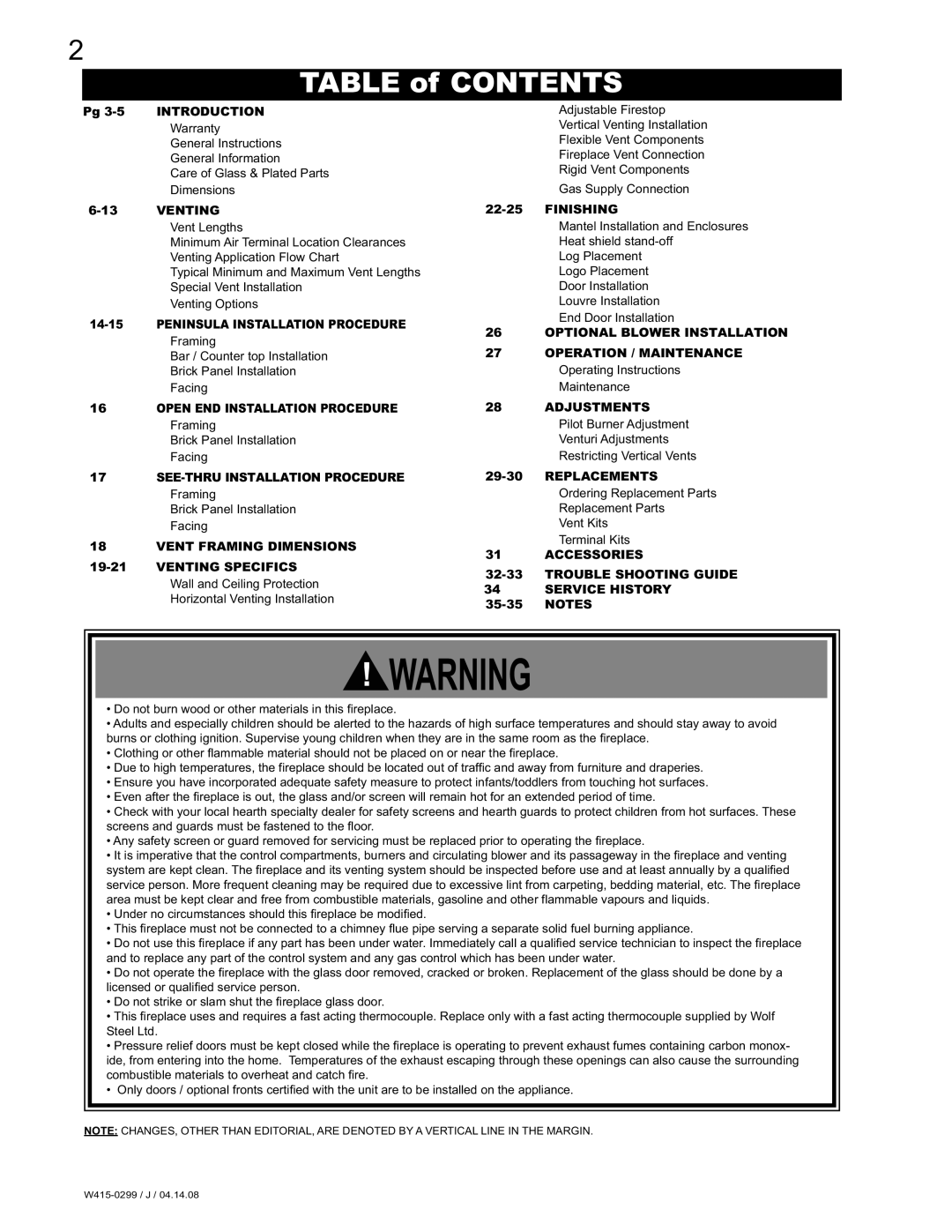 Napoleon Fireplaces BGD40-N, BGD40-P manual Table of Contents 