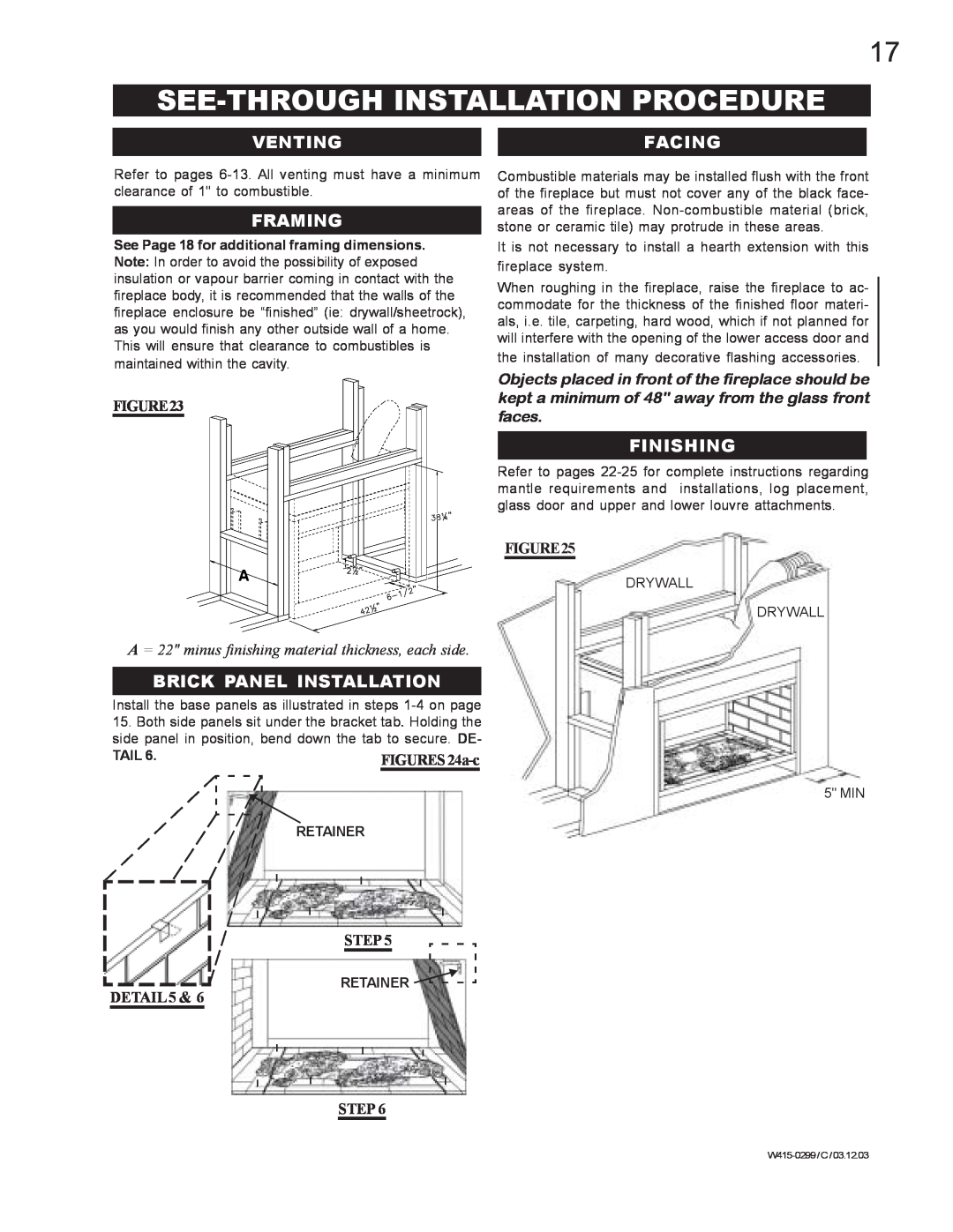 Napoleon Fireplaces BGD40-P See-Throughinstallation Procedure, Venting, Facing, Framing, Finishing, FIGURES24a-c, Step 