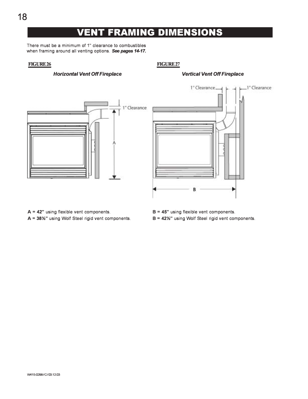 Napoleon Fireplaces BGD40-N, BGD40-P Vent Framing Dimensions, Horizontal Vent Off Fireplace, Vertical Vent Off Fireplace 