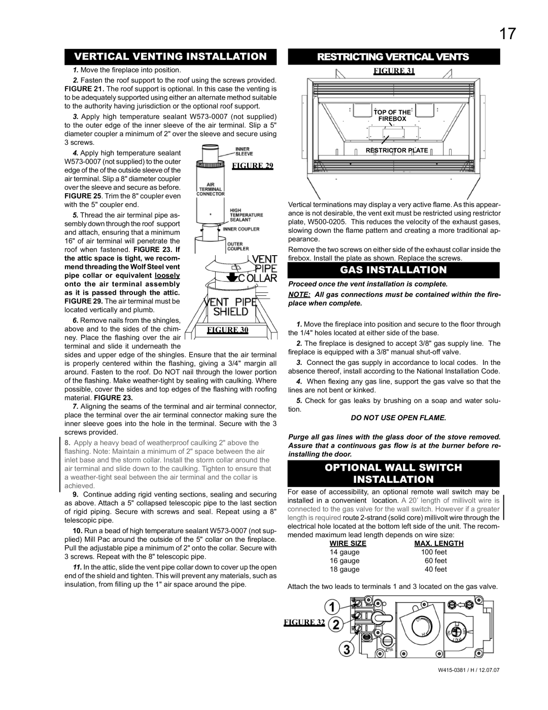 Napoleon Fireplaces BGP42, BGD42 manual Vertical Venting Installation, Restricting Vertical Vents, GAS Installation 