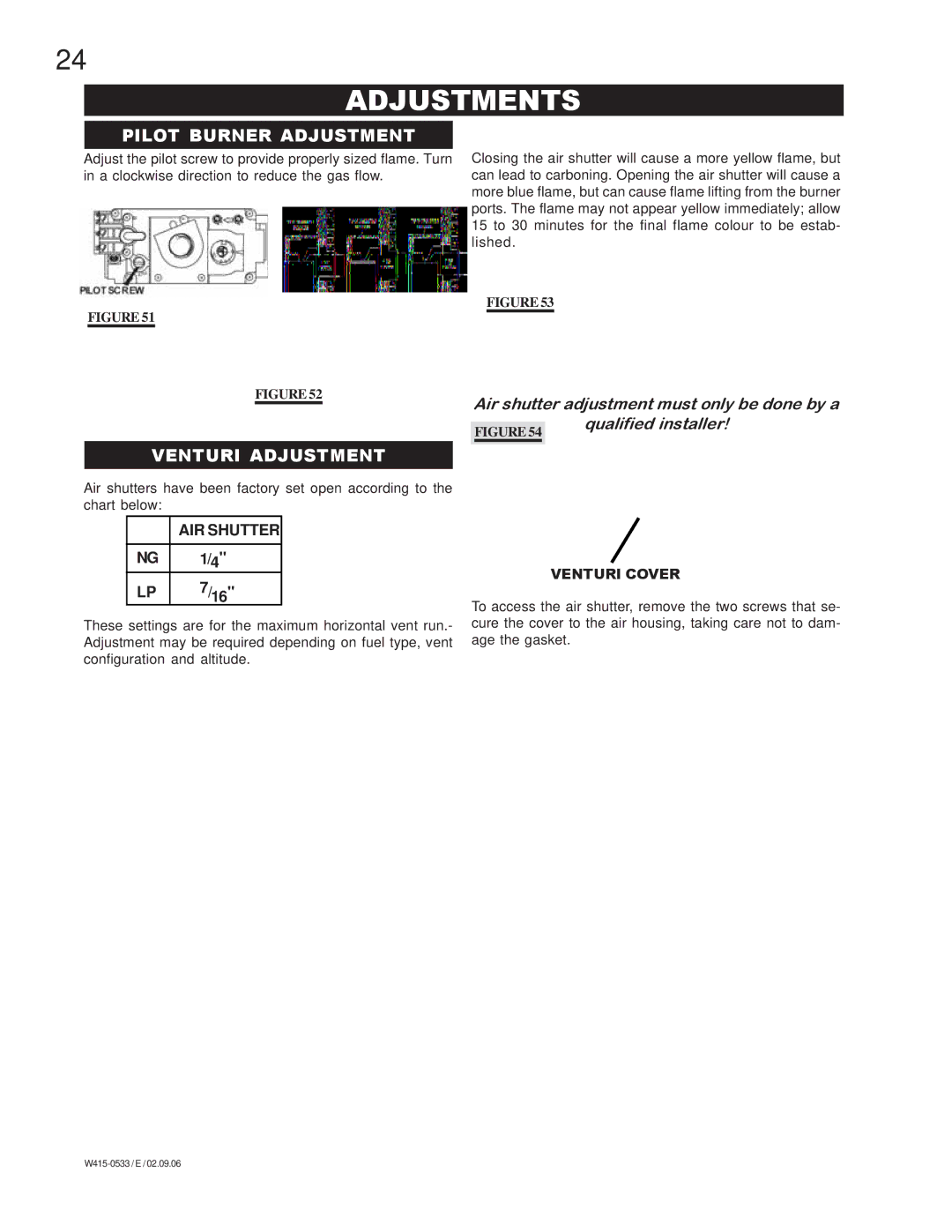 Napoleon Fireplaces BGD42N, BGD42P manual Adjustments, Pilot Burner Adjustment, Venturi Adjustment 