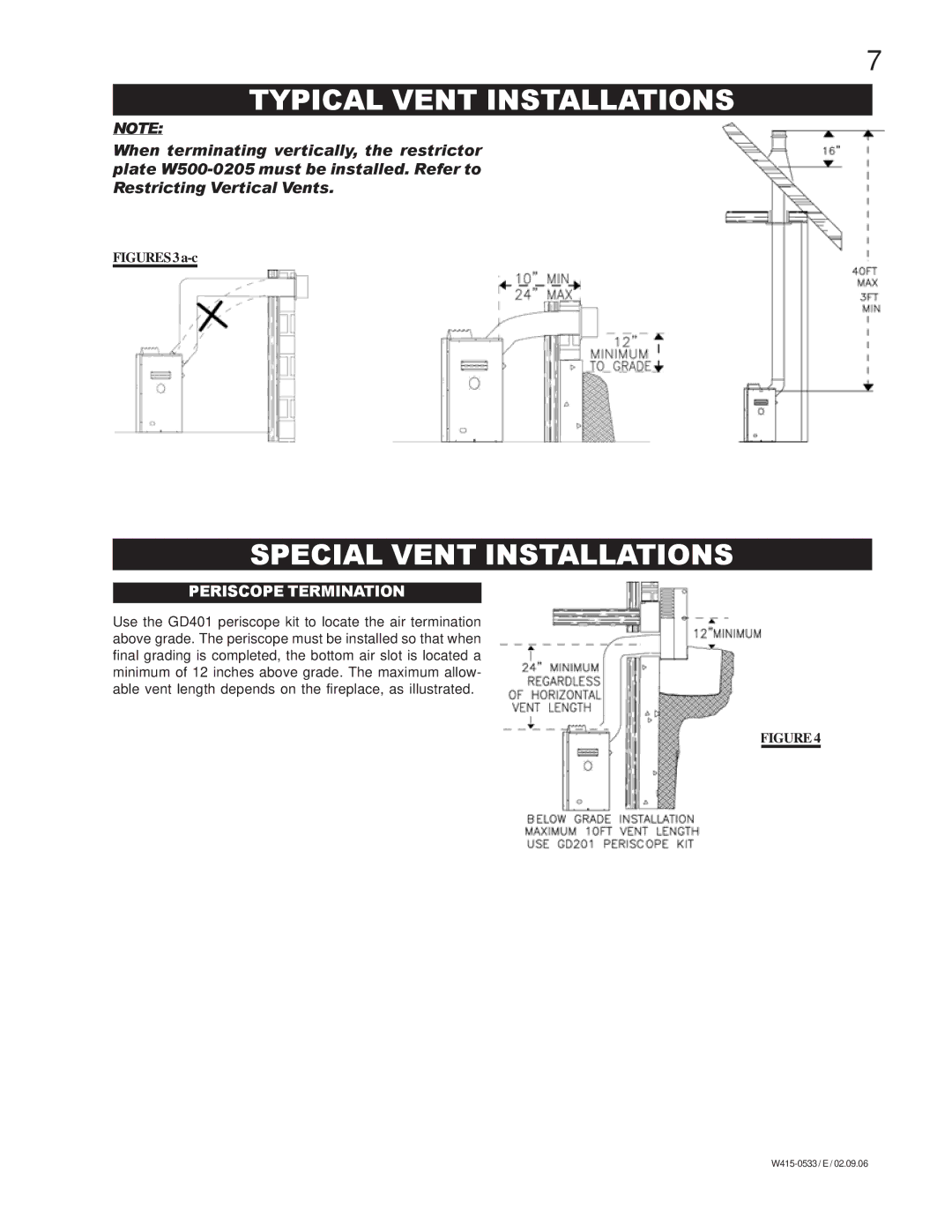 Napoleon Fireplaces BGD42P, BGD42N manual Typical Vent Installations, Special Vent Installations 