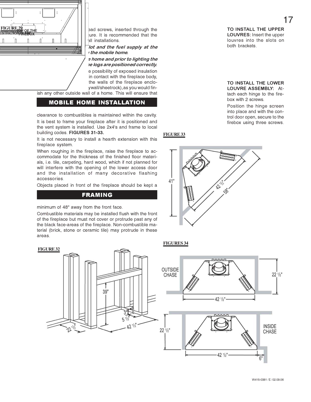 Napoleon Fireplaces BGD42P manual Mobile Home Installation, Framing 