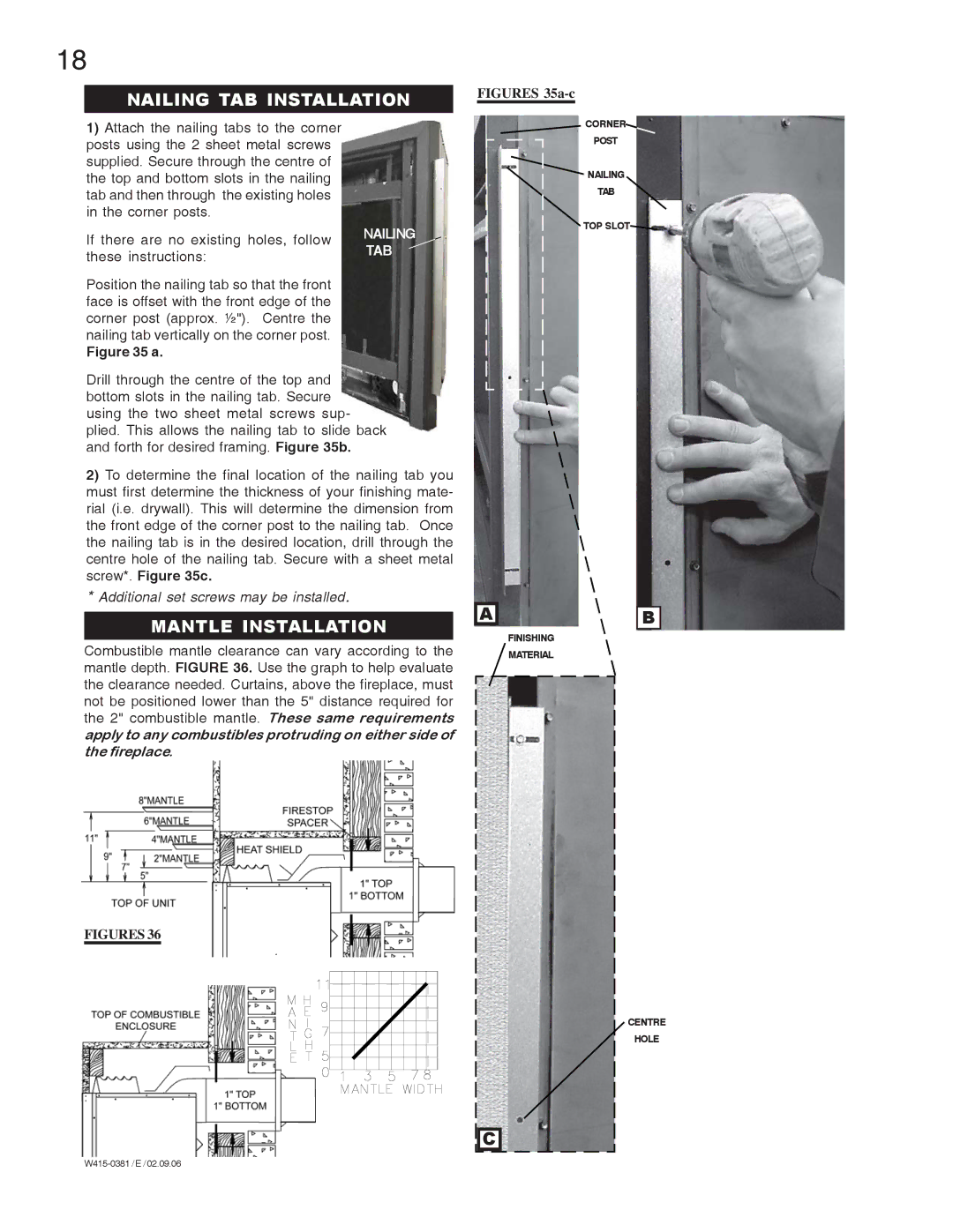 Napoleon Fireplaces BGD42P manual Nailing TAB Installation, Mantle Installation 