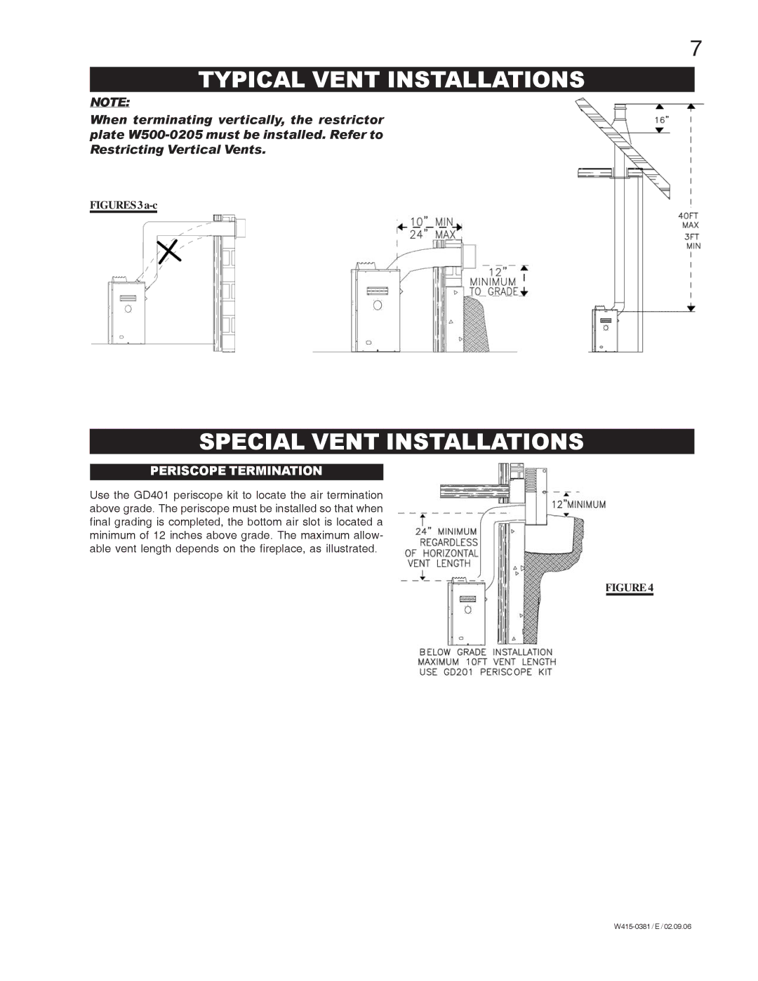 Napoleon Fireplaces BGD42P manual Typical Vent Installations, Special Vent Installations 