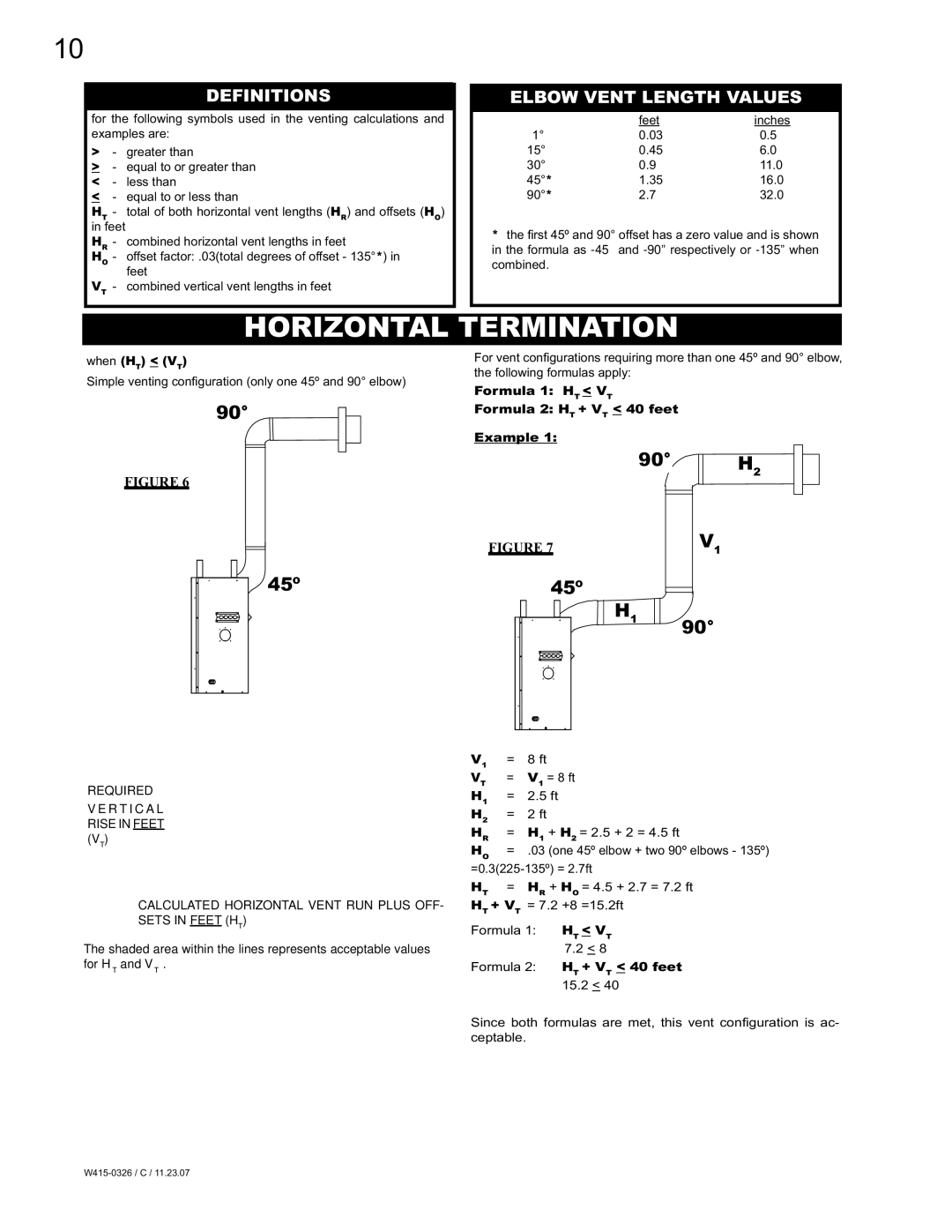 Napoleon Fireplaces BGD48N, BGD48P manual Horizontal Termination, Definitions, Elbow Vent Length Values, When HT VT 