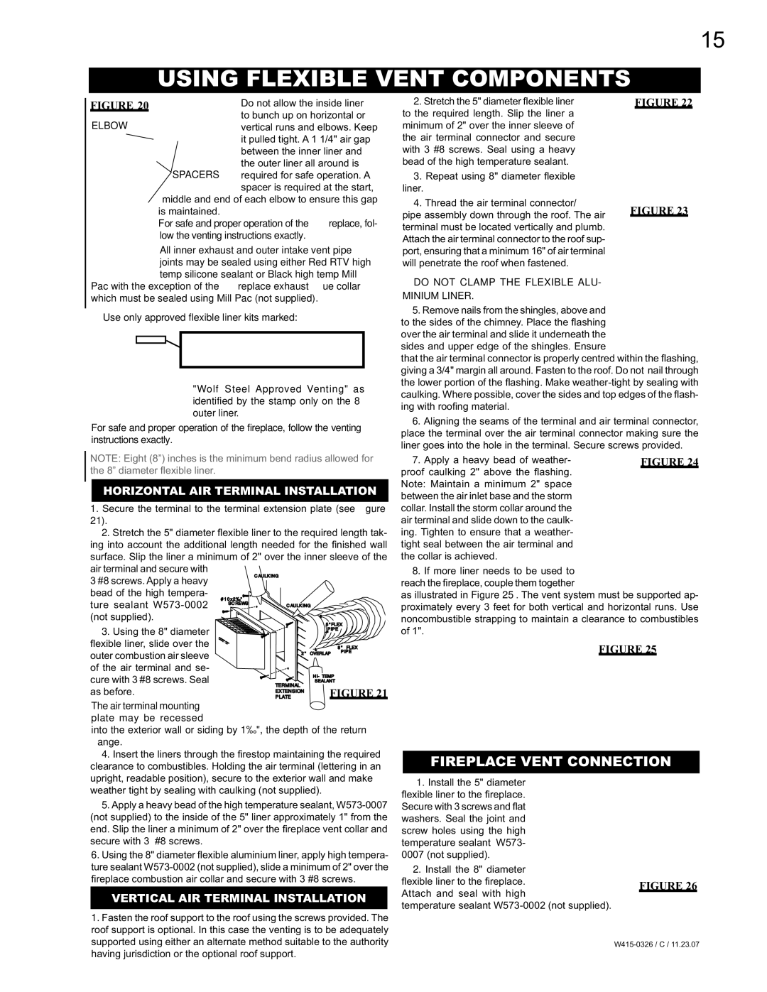 Napoleon Fireplaces BGD48P, BGD48N manual Using Flexible Vent Components, Fireplace Vent Connection 