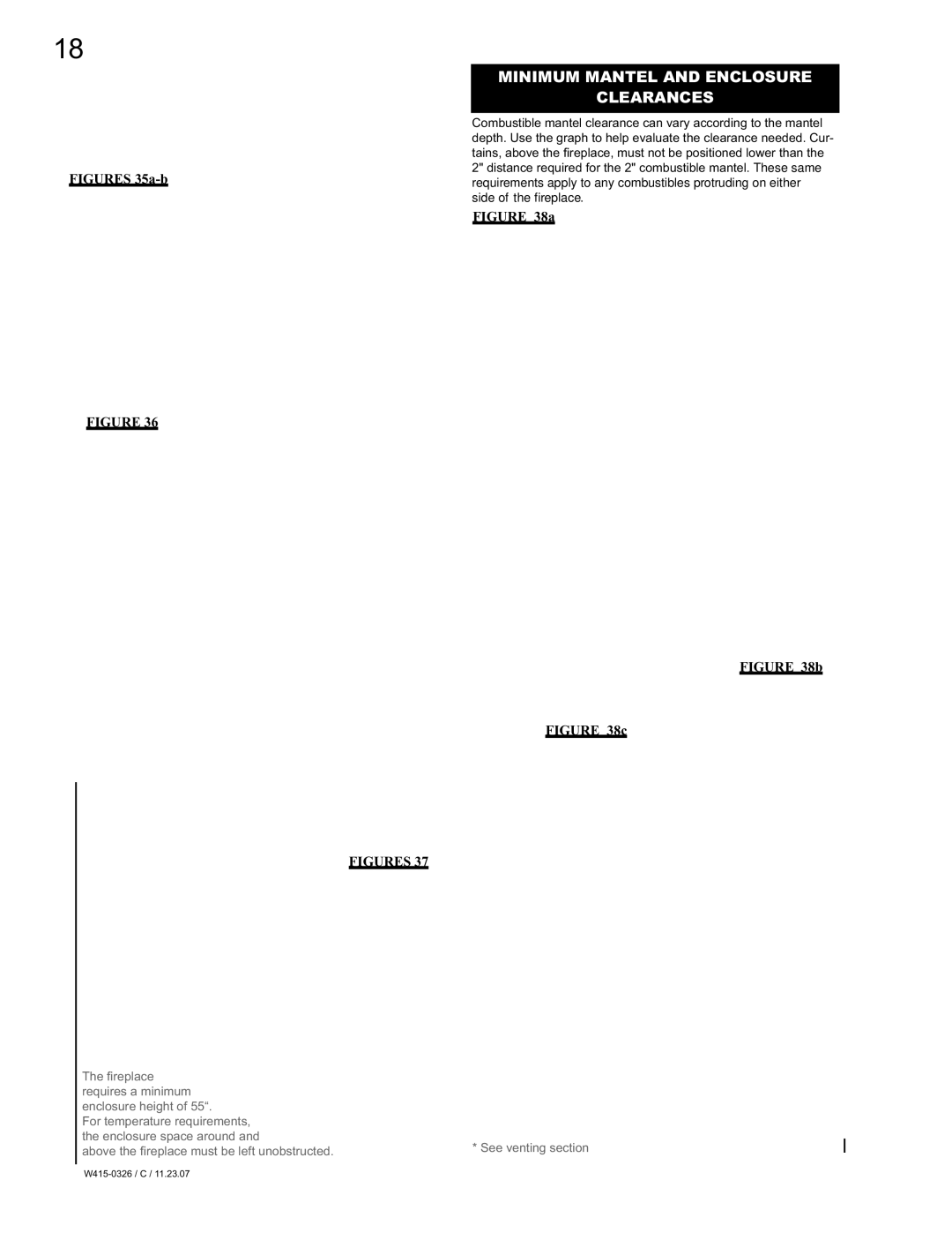 Napoleon Fireplaces BGD48N, BGD48P manual Minimum Mantel and Enclosure Clearances, Figures 35a-b 