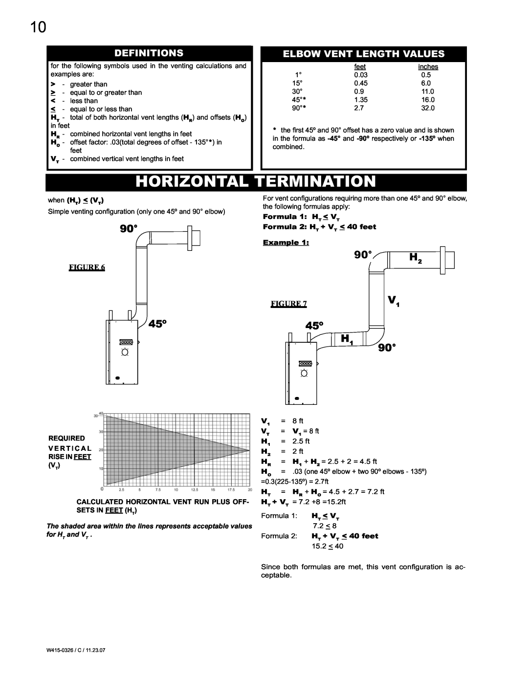 Napoleon Fireplaces BGD48N, BGD48P manual Horizontal Termination, 90 H2, 45º H1, Definitions, Elbow Vent Length Values 