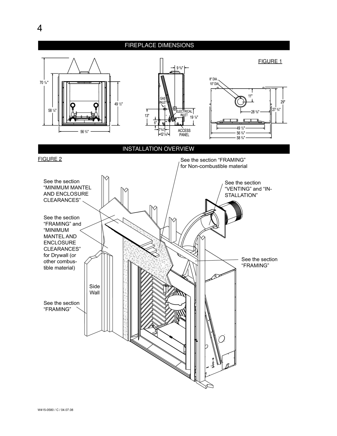 Napoleon Fireplaces BGD90PT, BGD90NT manual Fireplace Dimensions Installation Overview 